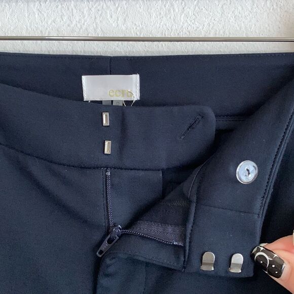 NWT Ecru Sullivan Ponte Stretch Tuxedo Stripe Navy Blue Trouser Dress Pants Sz M - Picture 4 of 11